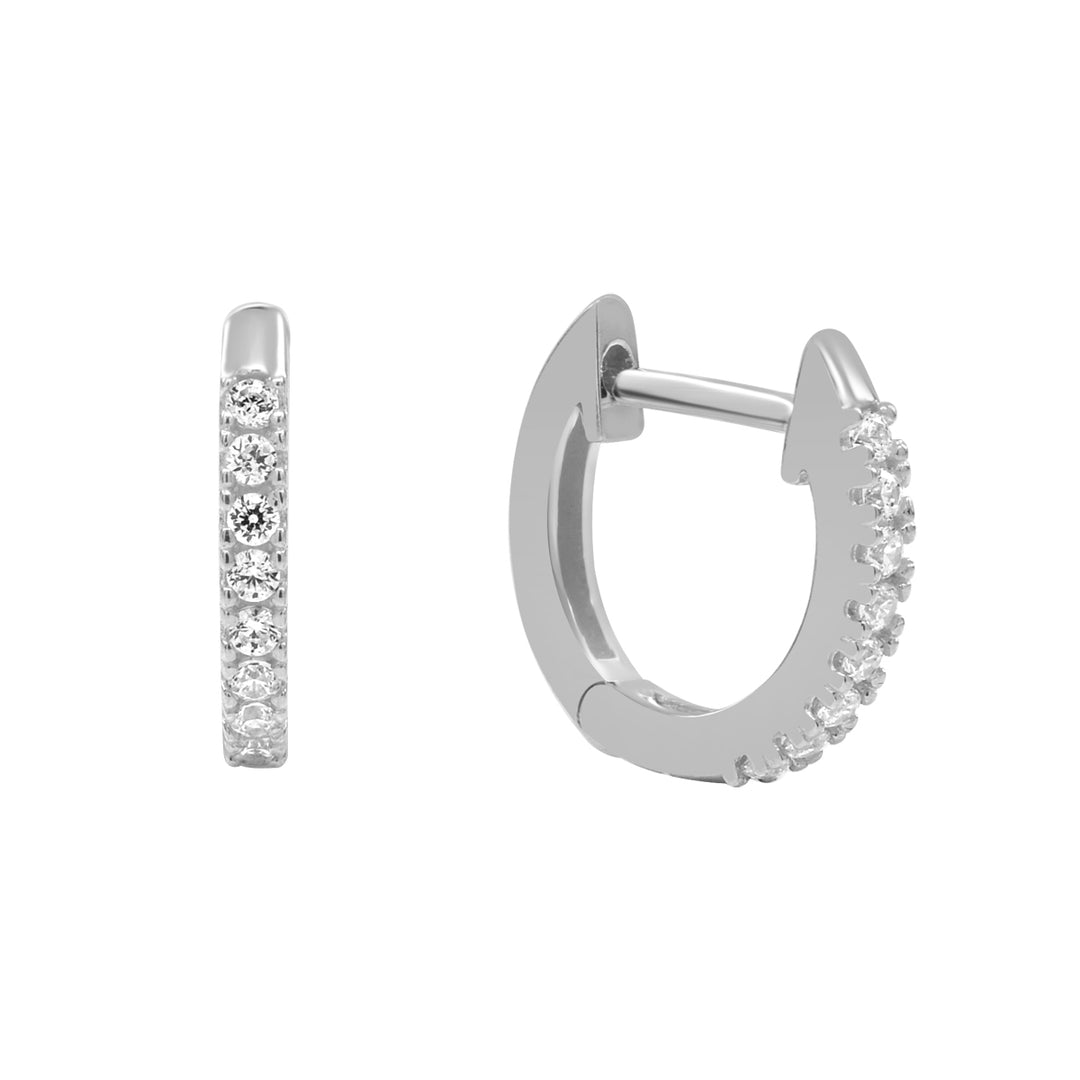 10k Solid Gold Pave CZ Huggies - Earrings - White Gold - Sold Individually - White Gold - Sold Individually - Azil Boutique