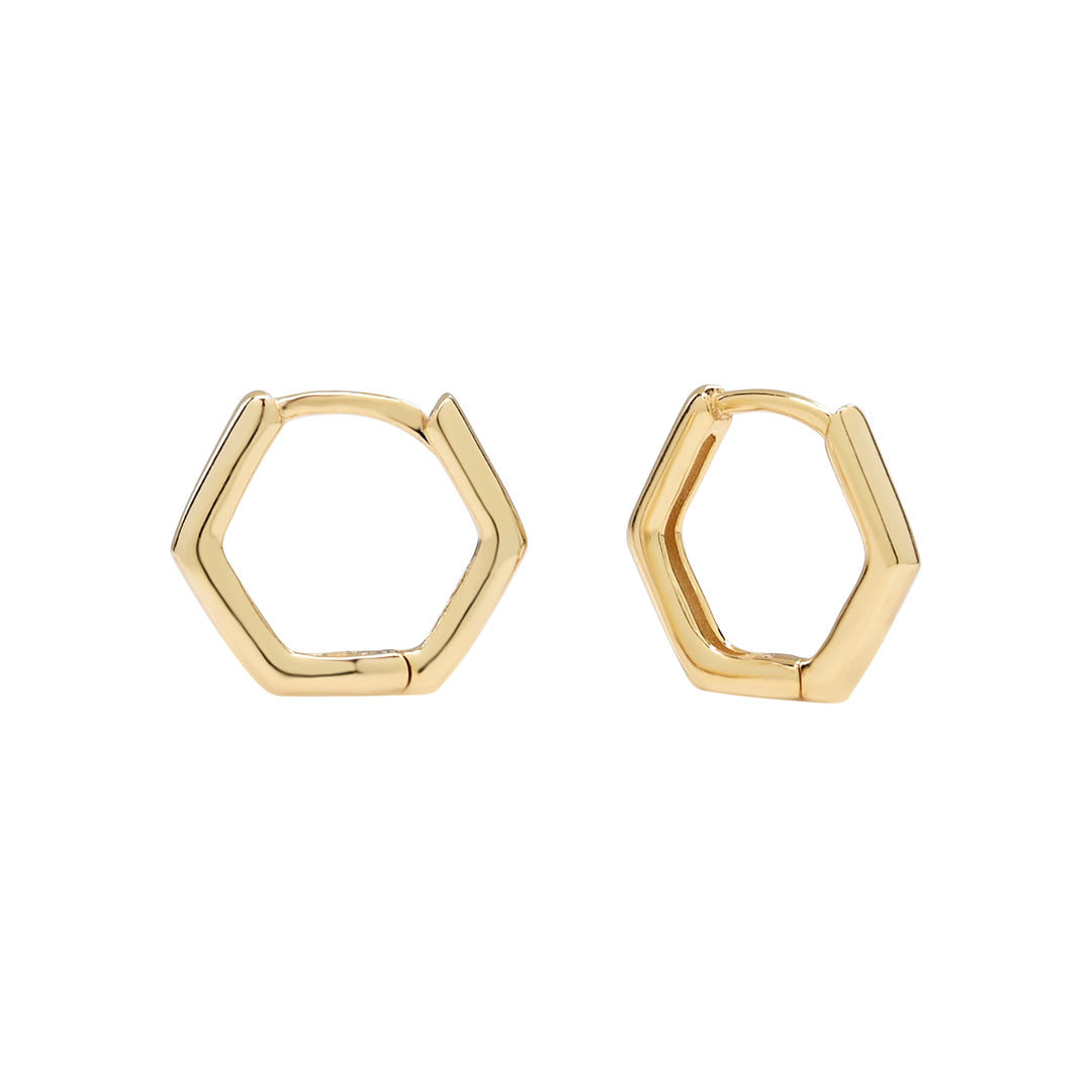 Thin Hexagon Huggies - Earrings - Gold - Gold - Azil Boutique