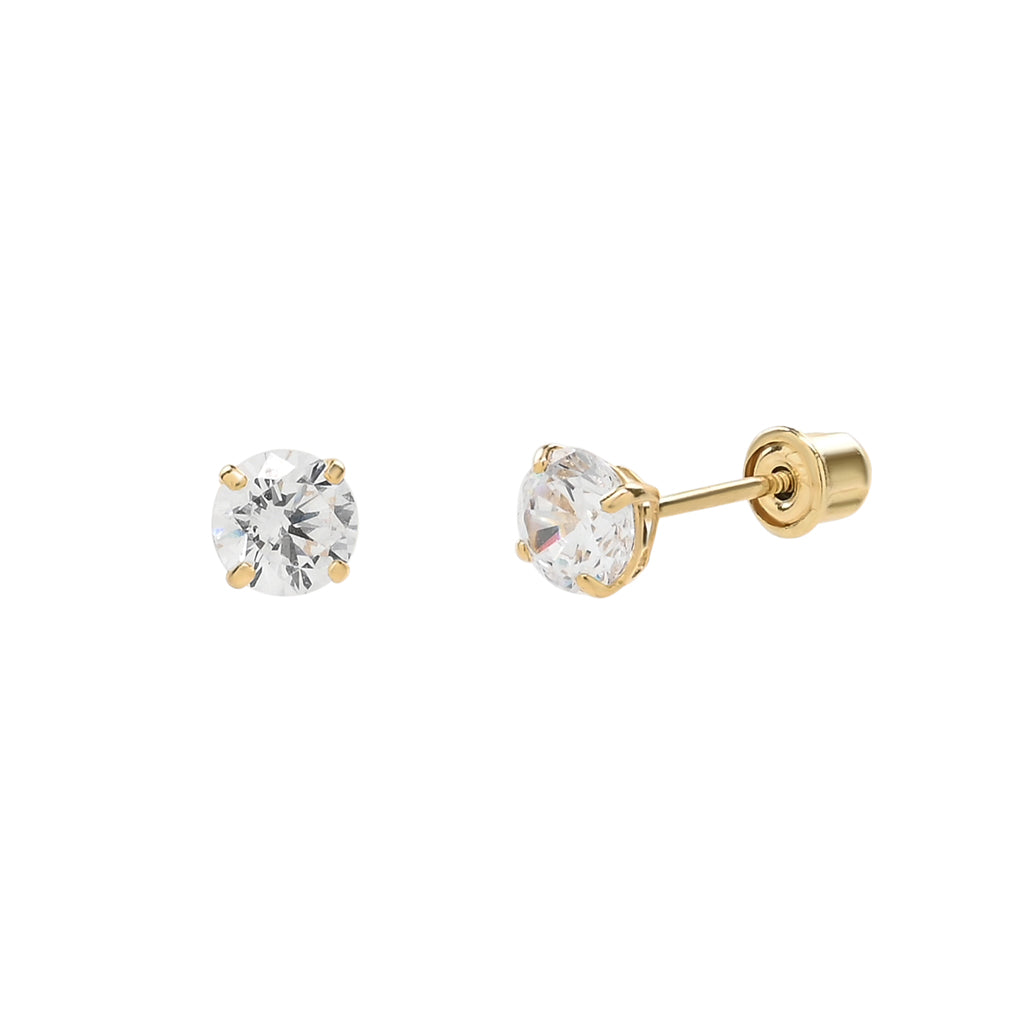 14k Solid Gold Round CZ Studs - Earrings - Large - Large - Azil Boutique