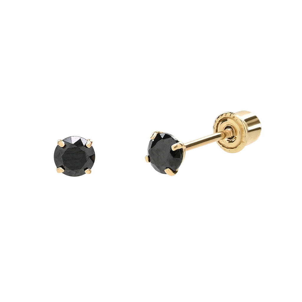 10k Solid Gold Black CZ Round Studs - Earrings -  -  - Azil Boutique