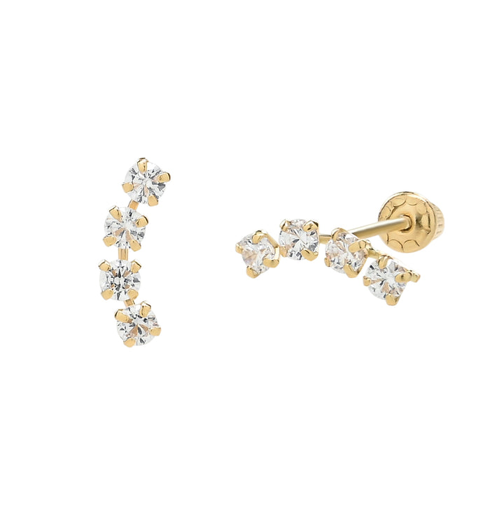 14k Solid Gold CZ Curved Studs - Earrings -  -  - Azil Boutique