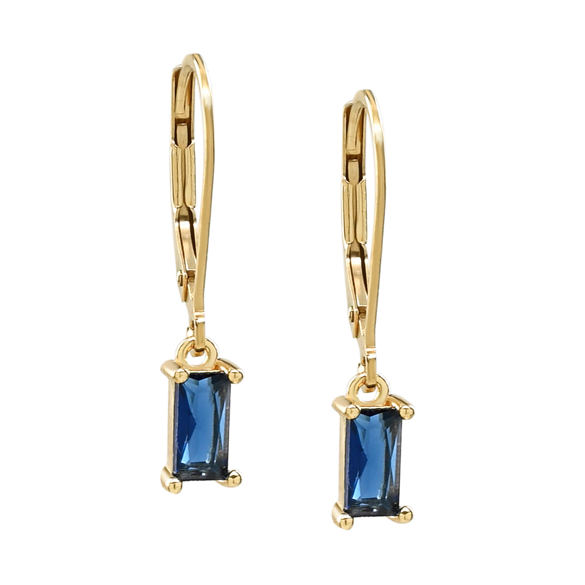 Tiny Blue Emerald Leverback Earrings