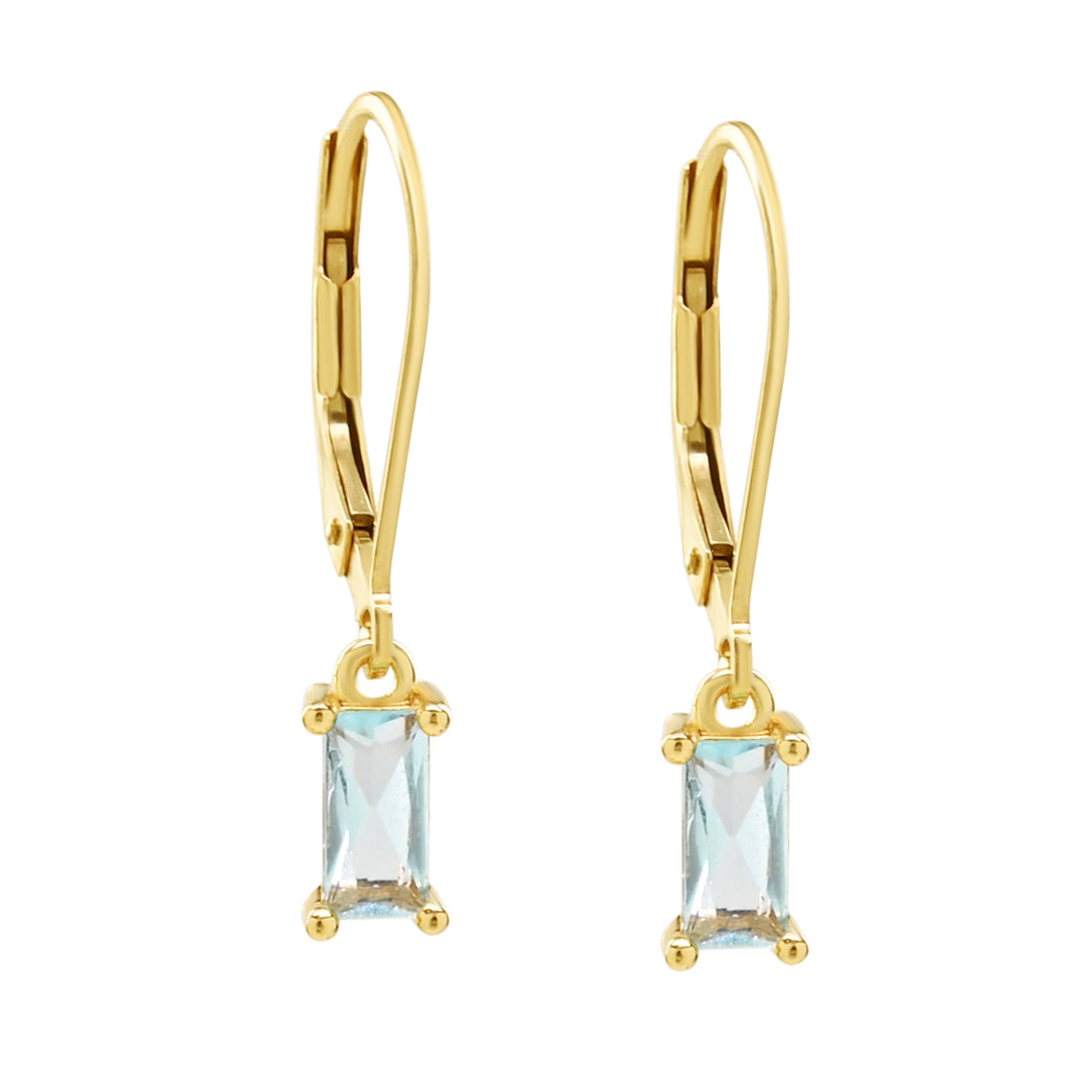 Tiny Light Blue Emerald Leverback Earrings - Earrings -  -  - Azil Boutique