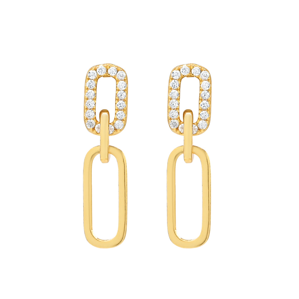 Double Smooth & CZ Oval Link Studs - Earrings -  -  - Azil Boutique
