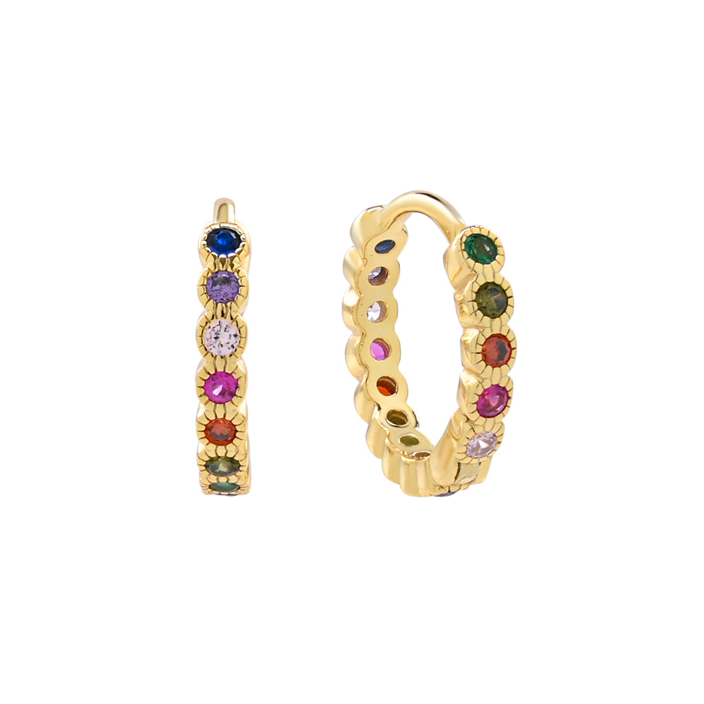 Bezel CZ Colorful Huggies - Earrings - Gold - Gold - Azil Boutique
