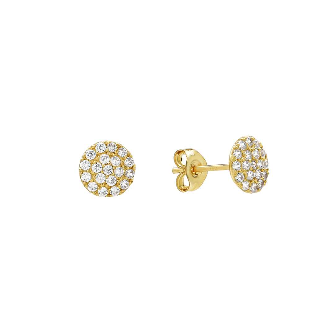 14k Solid Gold Round Pave Studs - Earrings - Small - Small - Azil Boutique