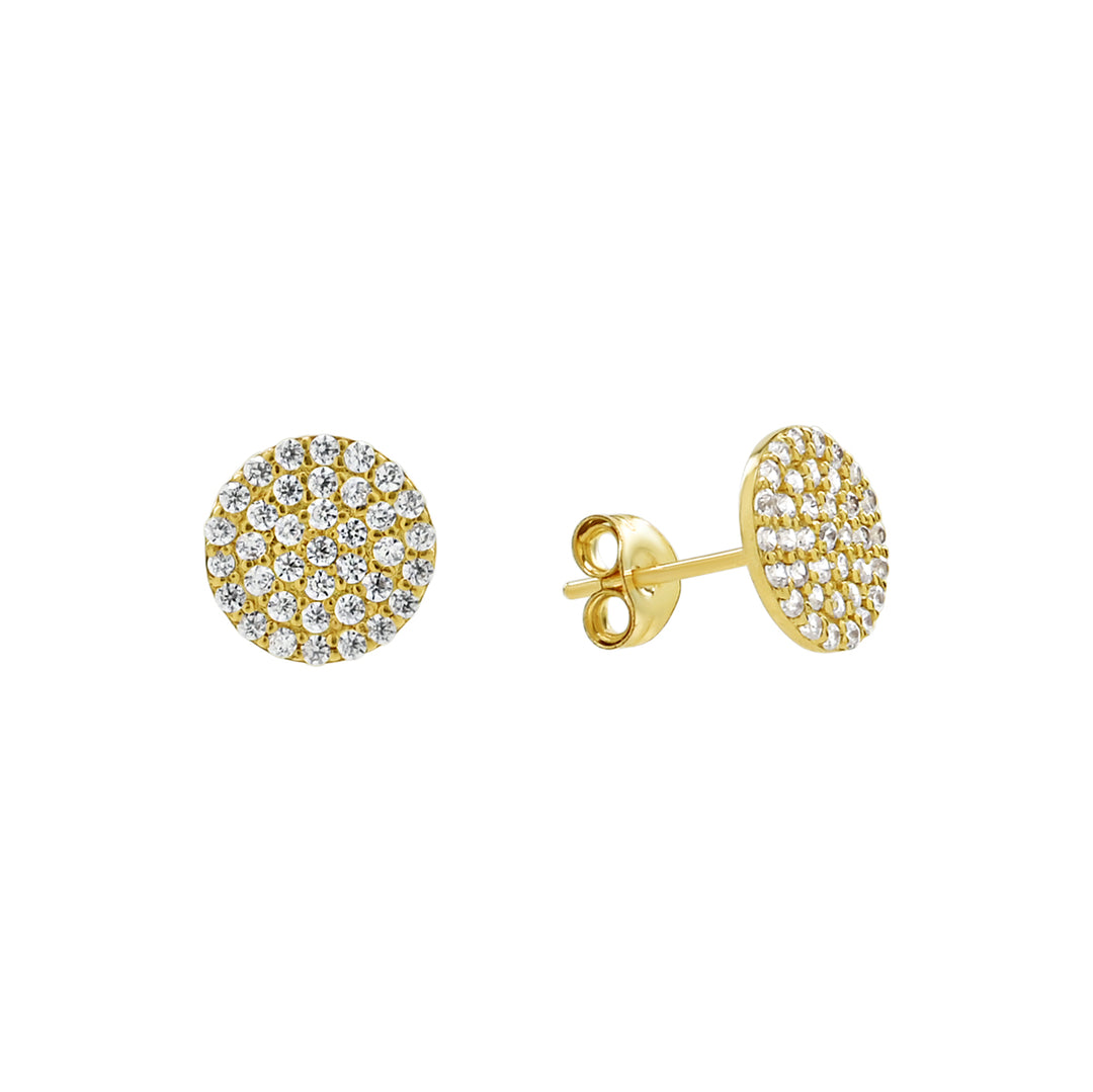 14k Solid Gold Round Pave Studs - Earrings - Medium - Medium - Azil Boutique