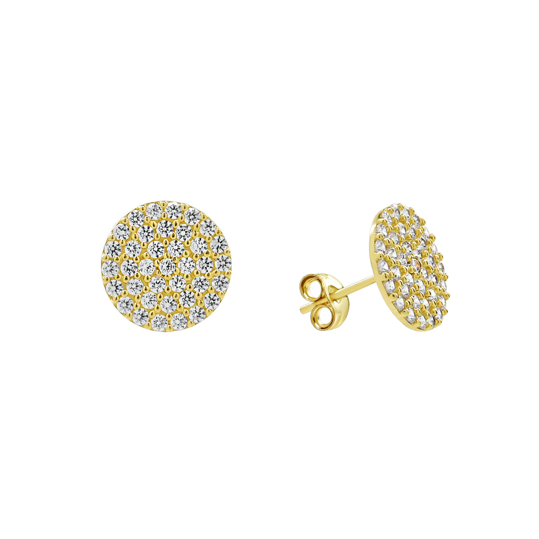 14k Solid Gold Round Pave Studs - Earrings - Large - Large - Azil Boutique