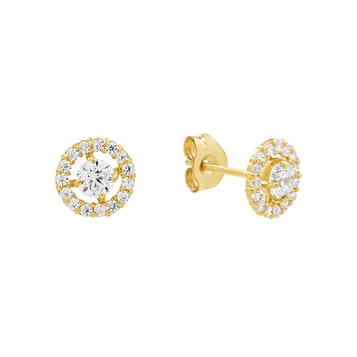 14k Solid Gold CZ Round Halo Studs - Earrings -  -  - Azil Boutique