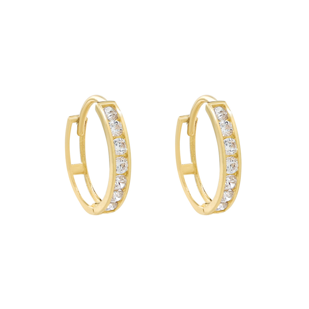 14k Solid Gold CZ Channel Huggies -  - Small - Small - Azil Boutique