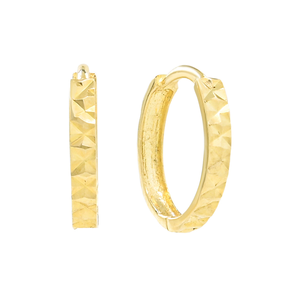 14 Solid Gold Diamond Cut Huggies - Earrings -  -  - Azil Boutique