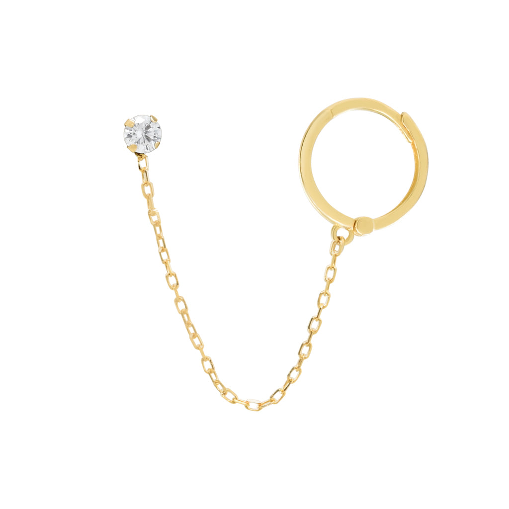14k Solid Gold CZ & Huggie Chain Studs - Earrings -  -  - Azil Boutique