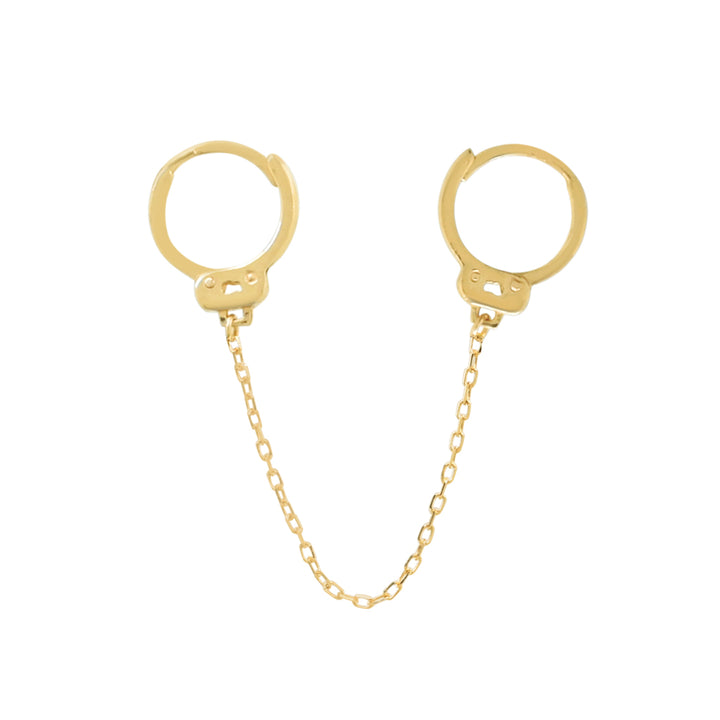 14k Solid Gold Double Handcuff Chain Huggies - Earrings - Yellow Gold - Yellow Gold - Azil Boutique