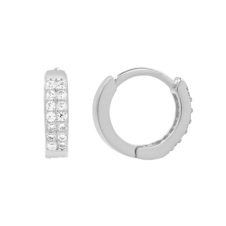 Double Row CZ Huggies - Earrings - Small - Small / Silver - Azil Boutique