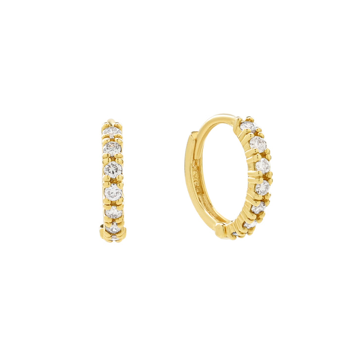 14k Solid Gold Pave Diamond Huggies - Earrings -  -  - Azil Boutique