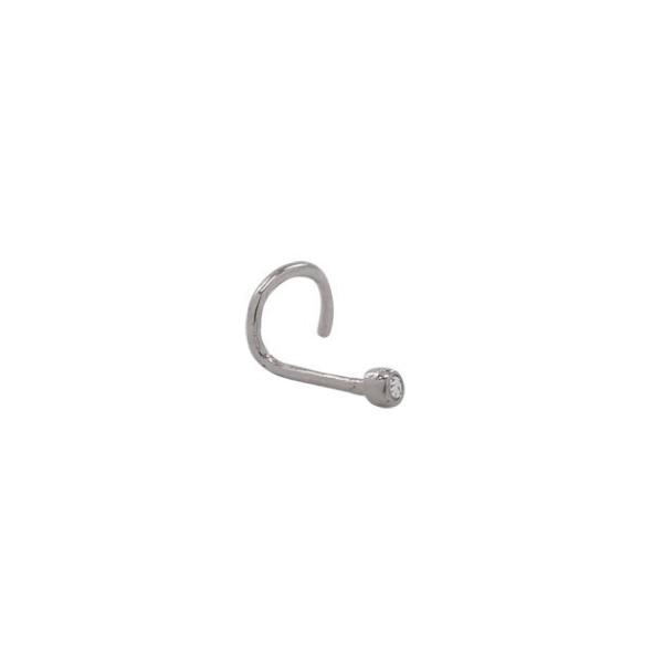 10k Solid Gold Tiny CZ Nose Hook - Nose - White Gold - White Gold - Azil Boutique