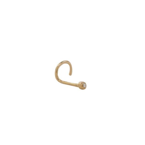 10k Solid Gold Tiny CZ Nose Hook - Nose - Yellow Gold - Yellow Gold - Azil Boutique