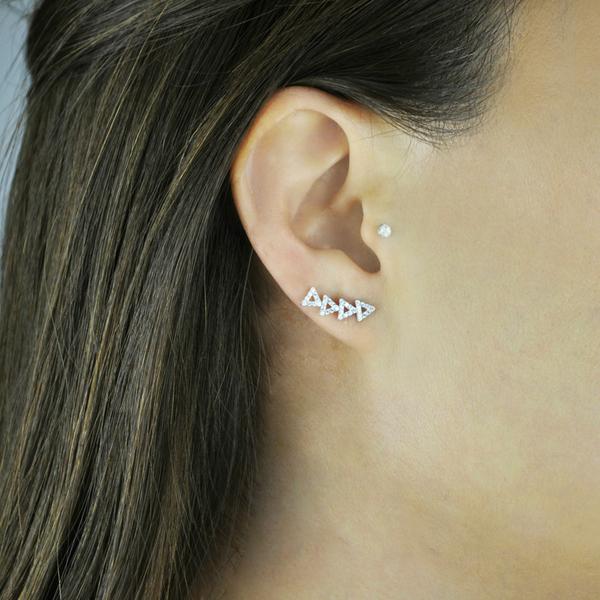 10k Solid Gold CZ Open Triangle Crawler Studs - Earrings - - - Azil Boutique
