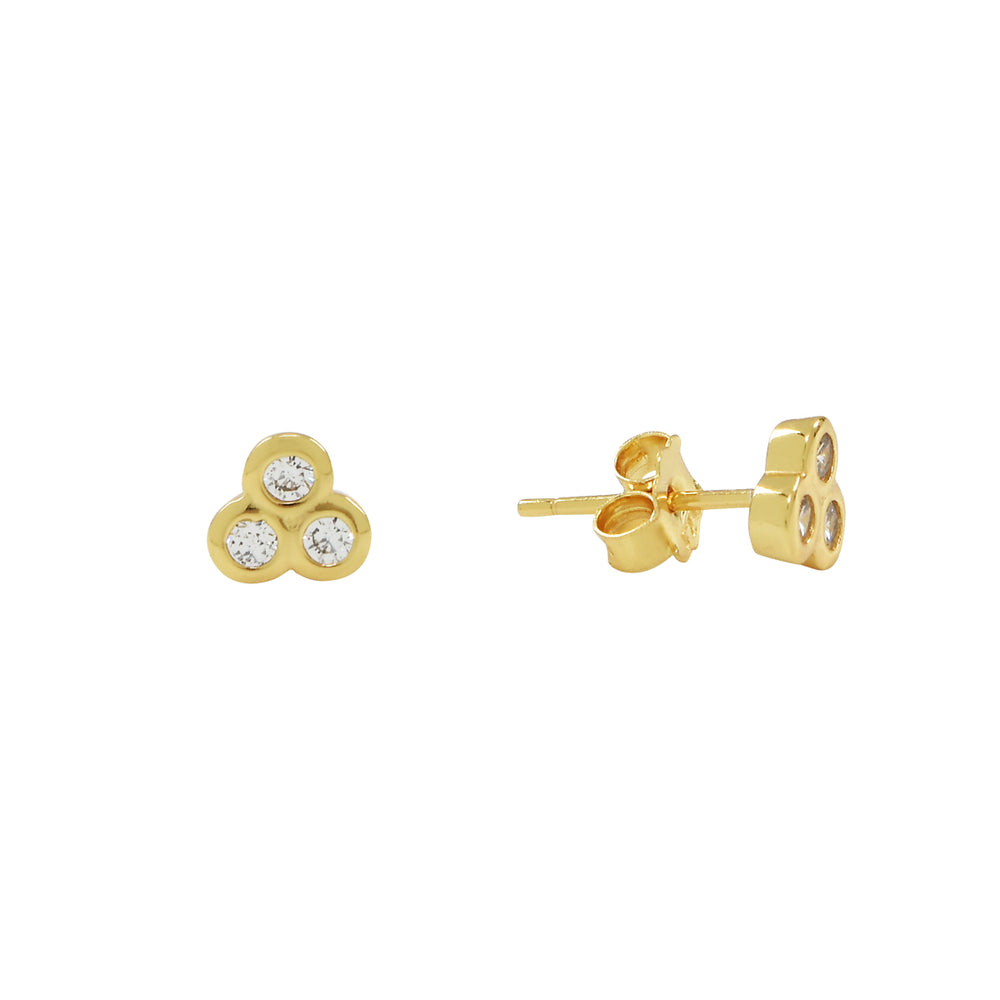 SALE - Triple CZ Studs - Earrings - Gold - Gold - Azil Boutique