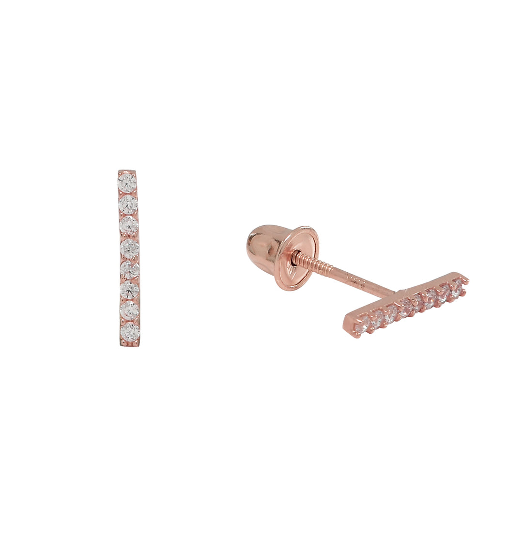 10k Solid Gold Thin CZ Bar Studs - Earrings - Rose Gold - Rose Gold - Azil Boutique