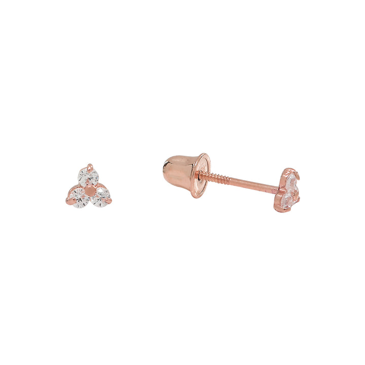 10k Solid Gold Tri-CZ Studs - Earrings - Rose Gold - Rose Gold - Azil Boutique
