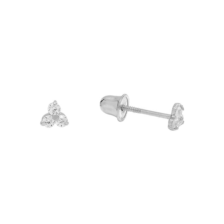 10k Solid Gold Tri-CZ Studs - Earrings - White Gold - White Gold - Azil Boutique