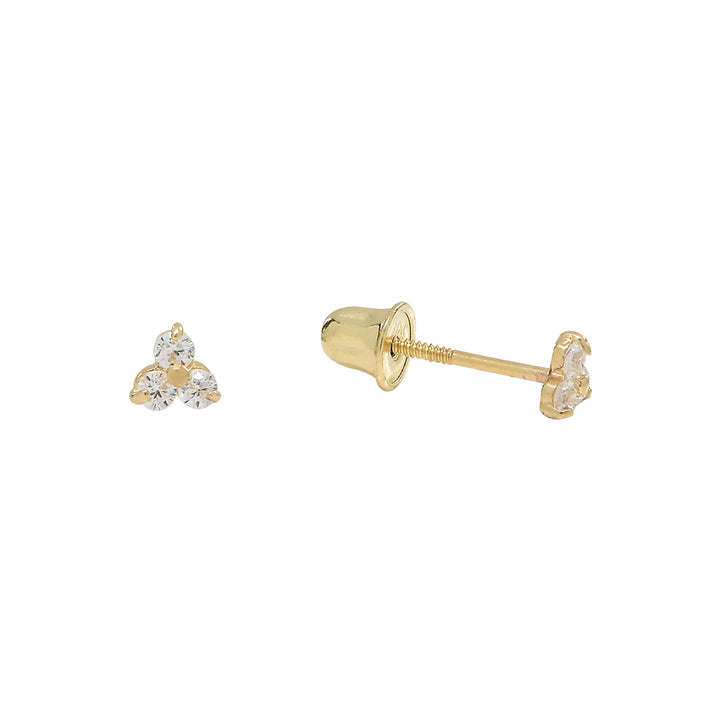 10k Solid Gold Tri-CZ Studs - Earrings - Yellow Gold - Yellow Gold - Azil Boutique