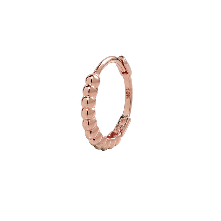 10k Solid Gold Thick Beaded Huggie - Earrings - Rose Gold - Sold Individually - Rose Gold - Sold Individually - Azil Boutique