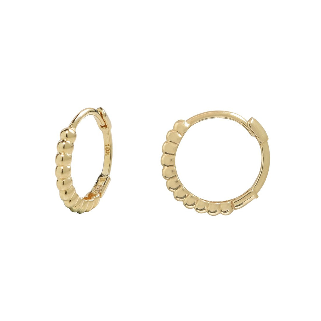 10k Solid Gold Thick Beaded Huggie - Earrings -  -  - Azil Boutique