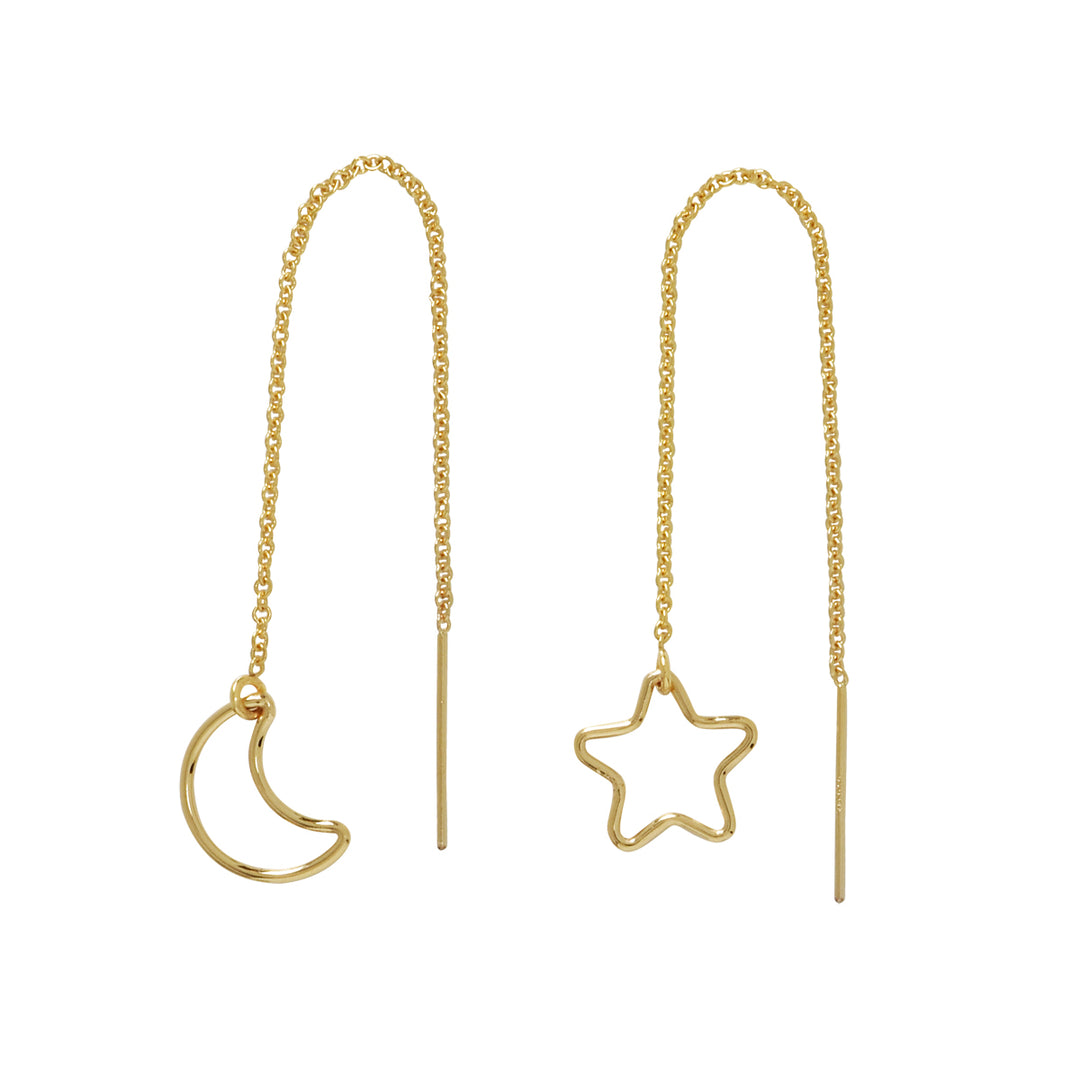Star / Moon Ear Threaders - Earrings - Gold - Gold - Azil Boutique