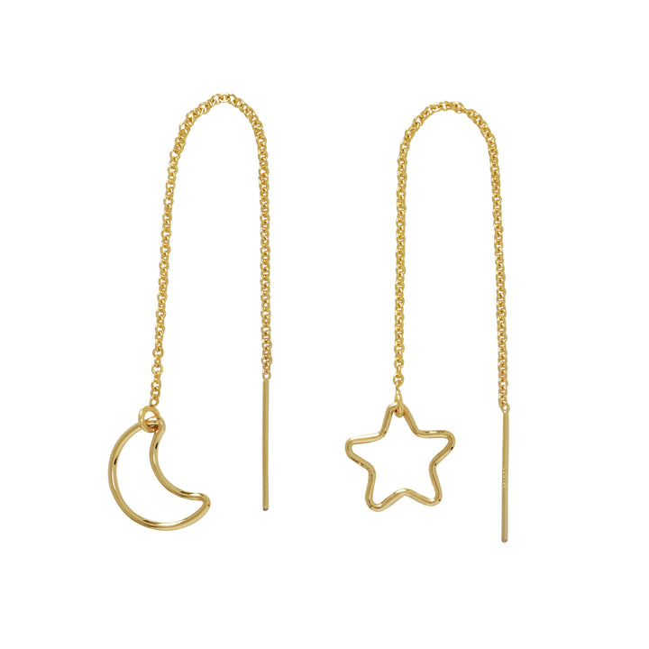 Star / Moon Ear Threaders - Earrings - Gold - Gold - Azil Boutique