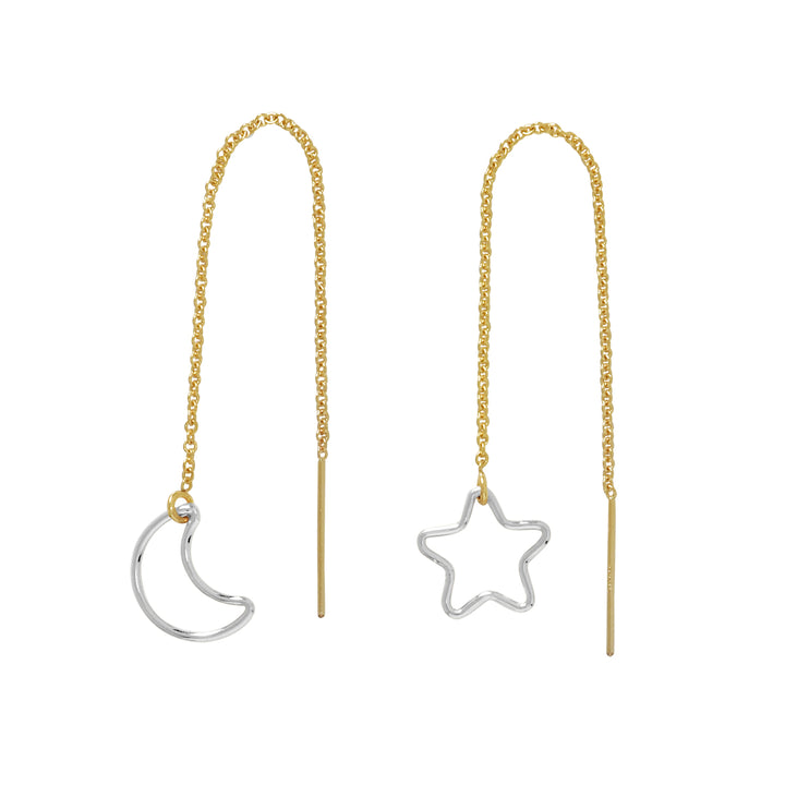 Star / Moon Ear Threaders - Earrings - Silver Star Moon Gold Threaders - Silver Star Moon Gold Threaders - Azil Boutique