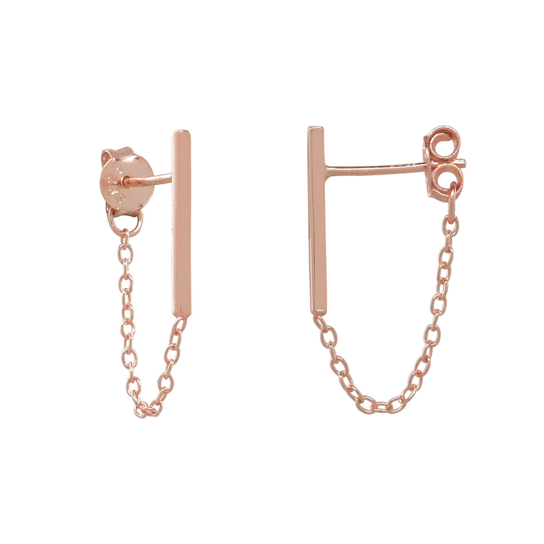 Bar Chain Dangle Studs - Earrings - Rose Gold - Rose Gold - Azil Boutique