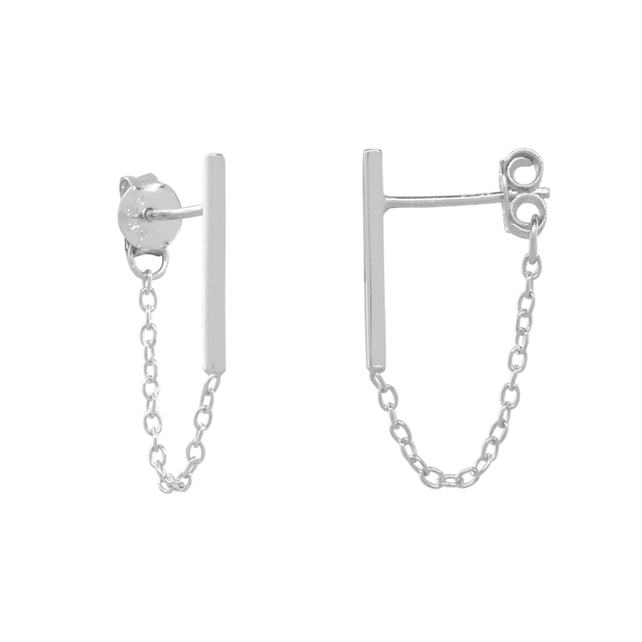 Bar Chain Dangle Studs - Earrings - Silver - Silver - Azil Boutique