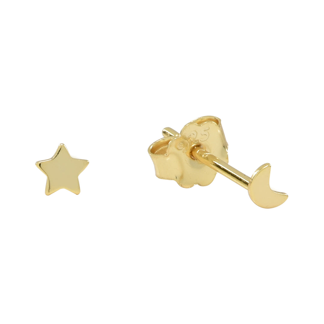Tiny Moon & Star Studs - Earrings - Gold - Gold - Azil Boutique