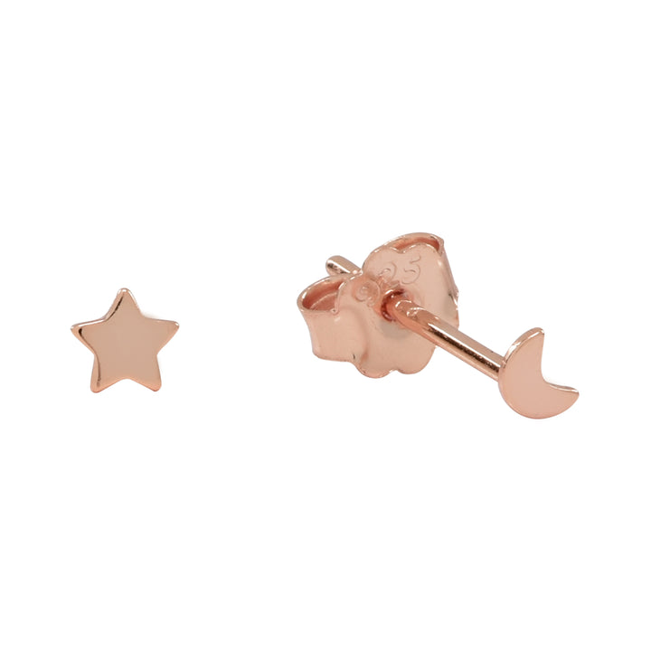 Tiny Moon & Star Studs - Earrings - Rose Gold - Rose Gold - Azil Boutique