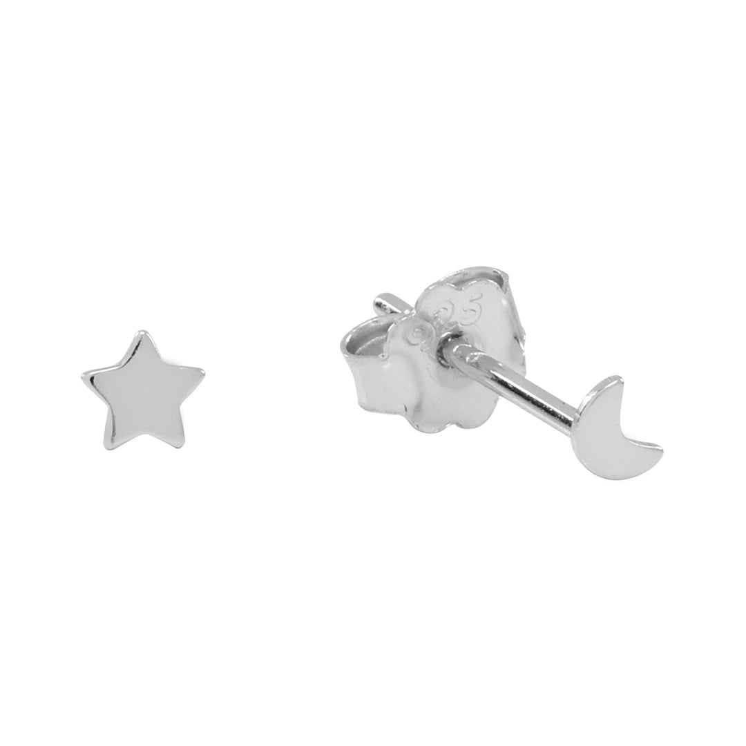 Tiny Moon & Star Studs - Earrings - Silver - Silver - Azil Boutique