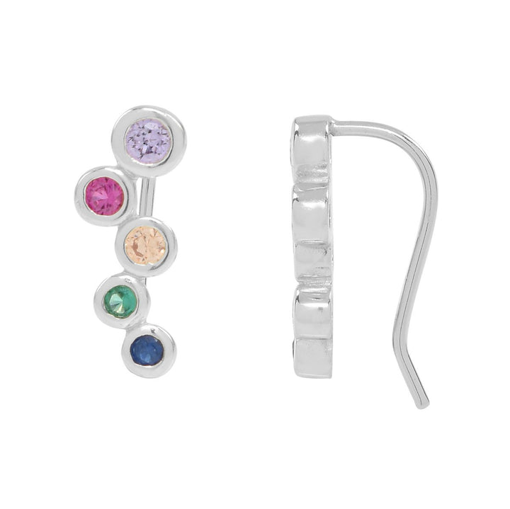 Colorful CZ Mini Ear Crawler - Earrings - Silver - Silver / Left - Azil Boutique