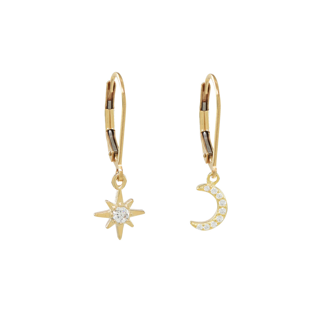 Leverback Moon/Star CZ Earrings - Earrings -  -  - Azil Boutique