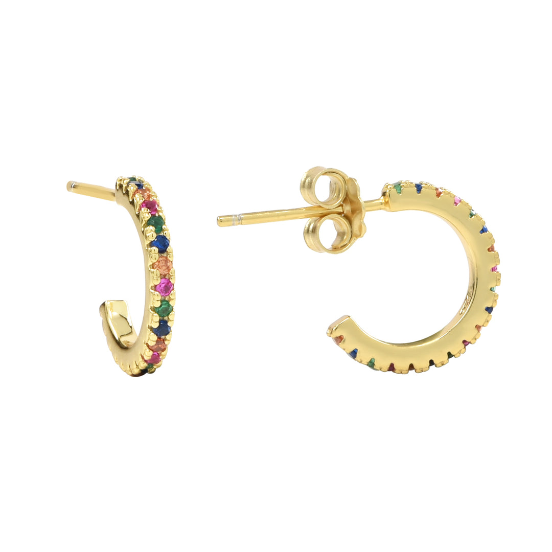 Colorful CZ Huggie Studs - Earrings - Gold - Gold - Azil Boutique