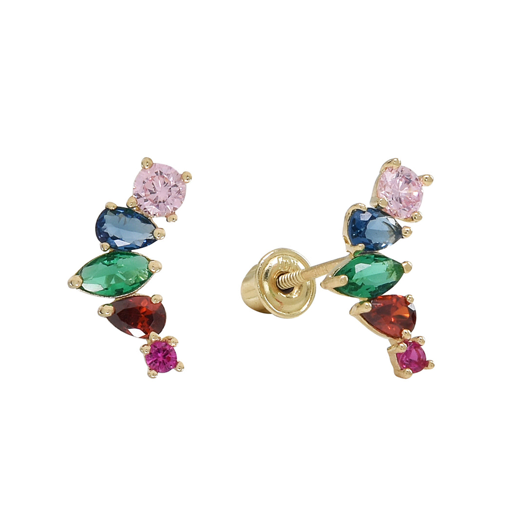10K Solid Gold CZ Colorful Crawler Studs - Earrings -  -  - Azil Boutique