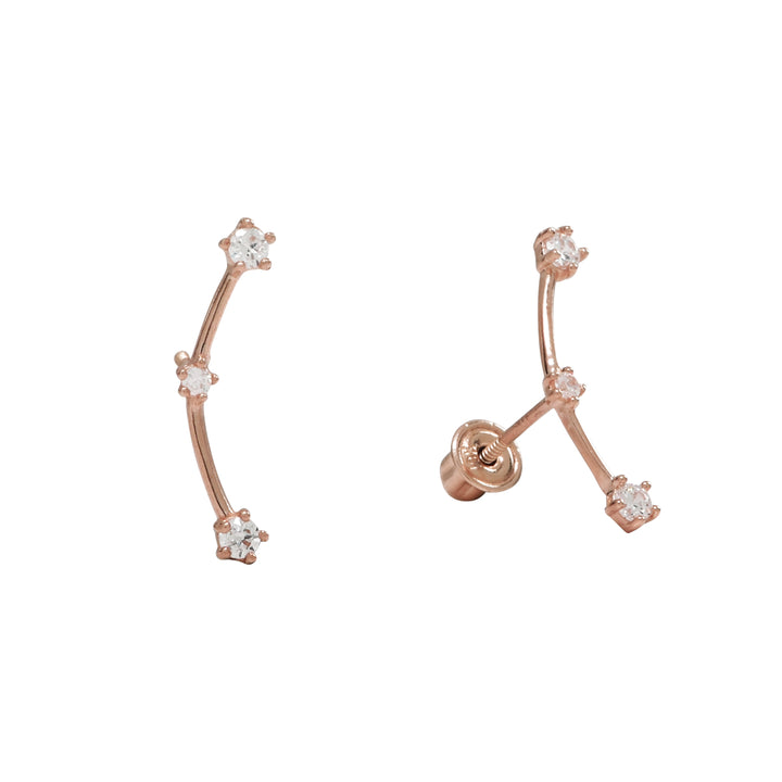 10k Solid Gold Triple CZ Constellation Studs - Earrings - Rose Gold - Rose Gold - Azil Boutique