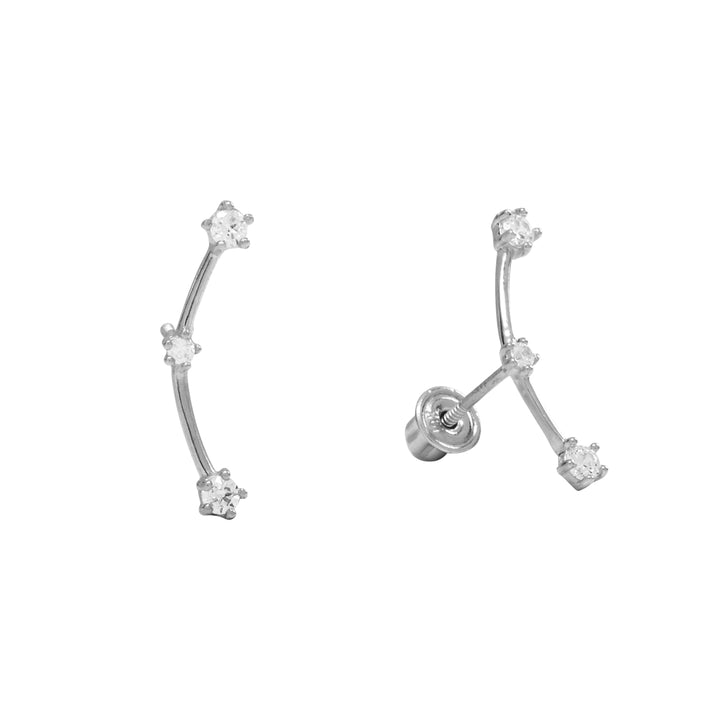 10k Solid Gold Triple CZ Constellation Studs lol - Earrings - White Gold - White Gold - Azil Boutique
