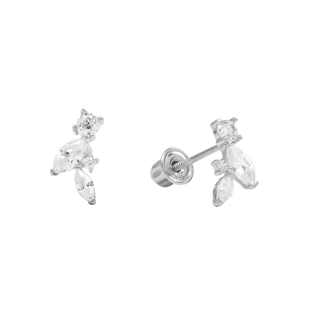 10k Solid Gold Marquise & Round CZ Studs - Earrings - White Gold - White Gold - Azil Boutique
