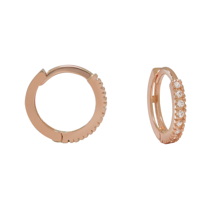 10k Solid Gold CZ Textured Channel Huggie - Earrings - Rose Gold - Sold Individually - Rose Gold - Sold Individually - Azil Boutique