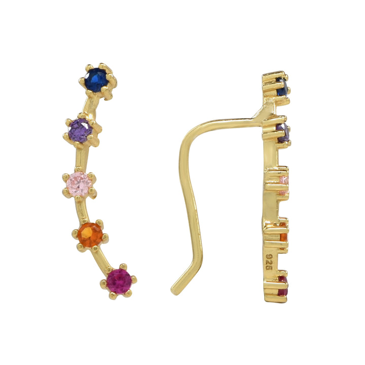CZ Multi-Colored Prong Ear Crawlers - Earrings -  -  - Azil Boutique