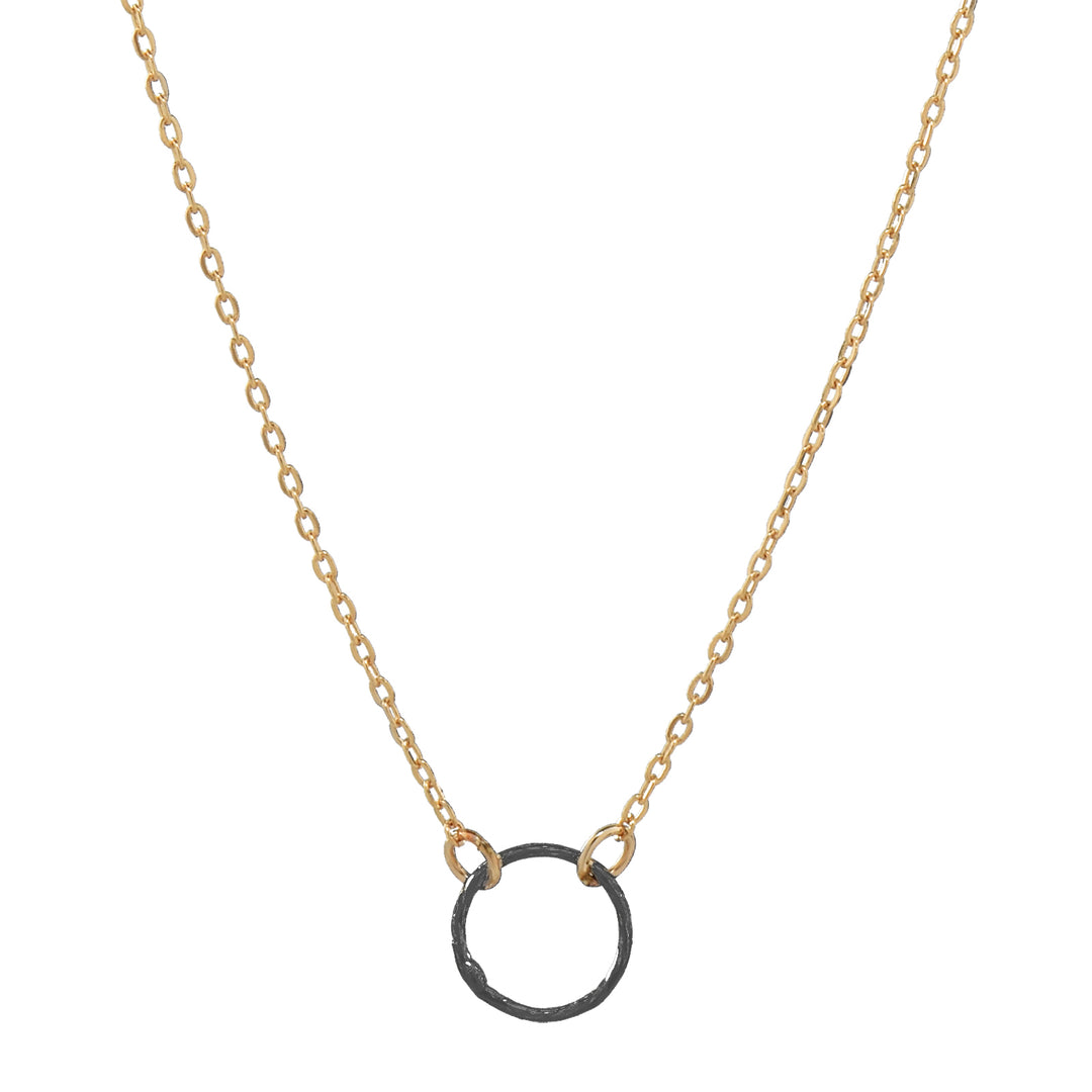 SALE - 2-Tone Tiny Diamond Cut Circle Necklace - Necklaces - Necklace - Necklace / Gunmetal/Gold - Azil Boutique