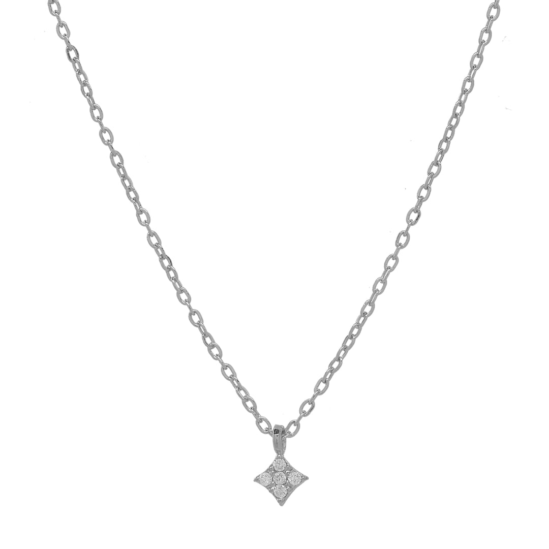 CZ Tiny Rhombus Necklace - Necklaces - Silver - Silver - Azil Boutique