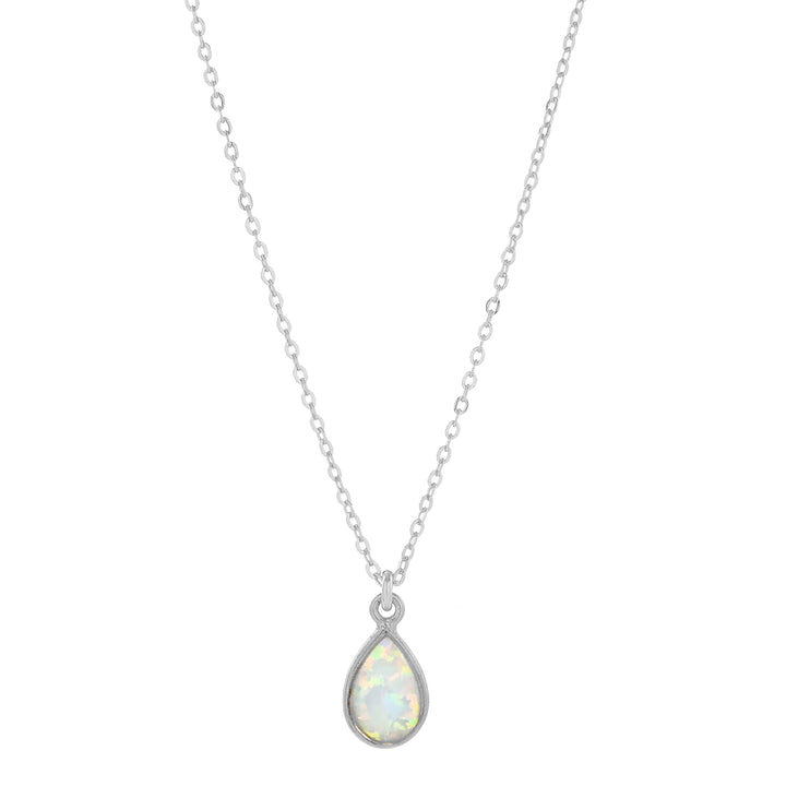 Tiny Elongated Teardrop Opal Necklace - Necklaces - Silver - Silver / Small - Azil Boutique