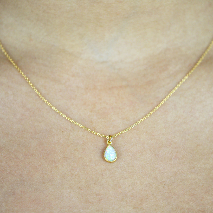 Tiny Elongated Teardrop Opal Necklace - Necklaces -  -  - Azil Boutique